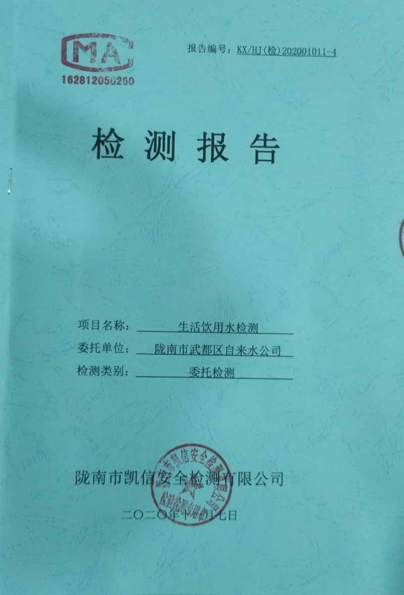 2020年11月7日武都城區(qū)飲用水檢測(cè)報(bào)告