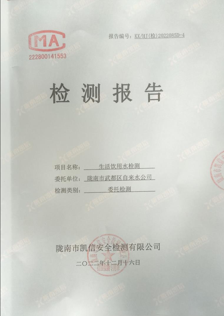 2022年12月16日武都城區(qū)飲用水檢測報(bào)告